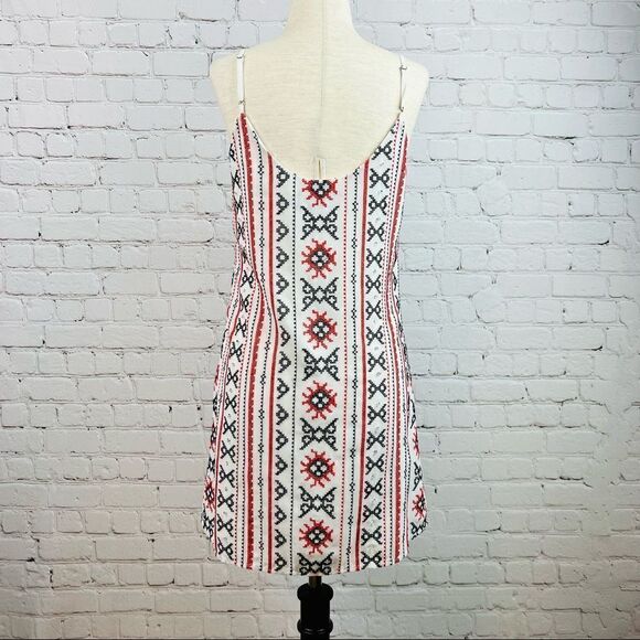Sam Edelman Embroidered Cross-stitch Slip Dress Red/Black/White Sequin - Picture 8 of 11